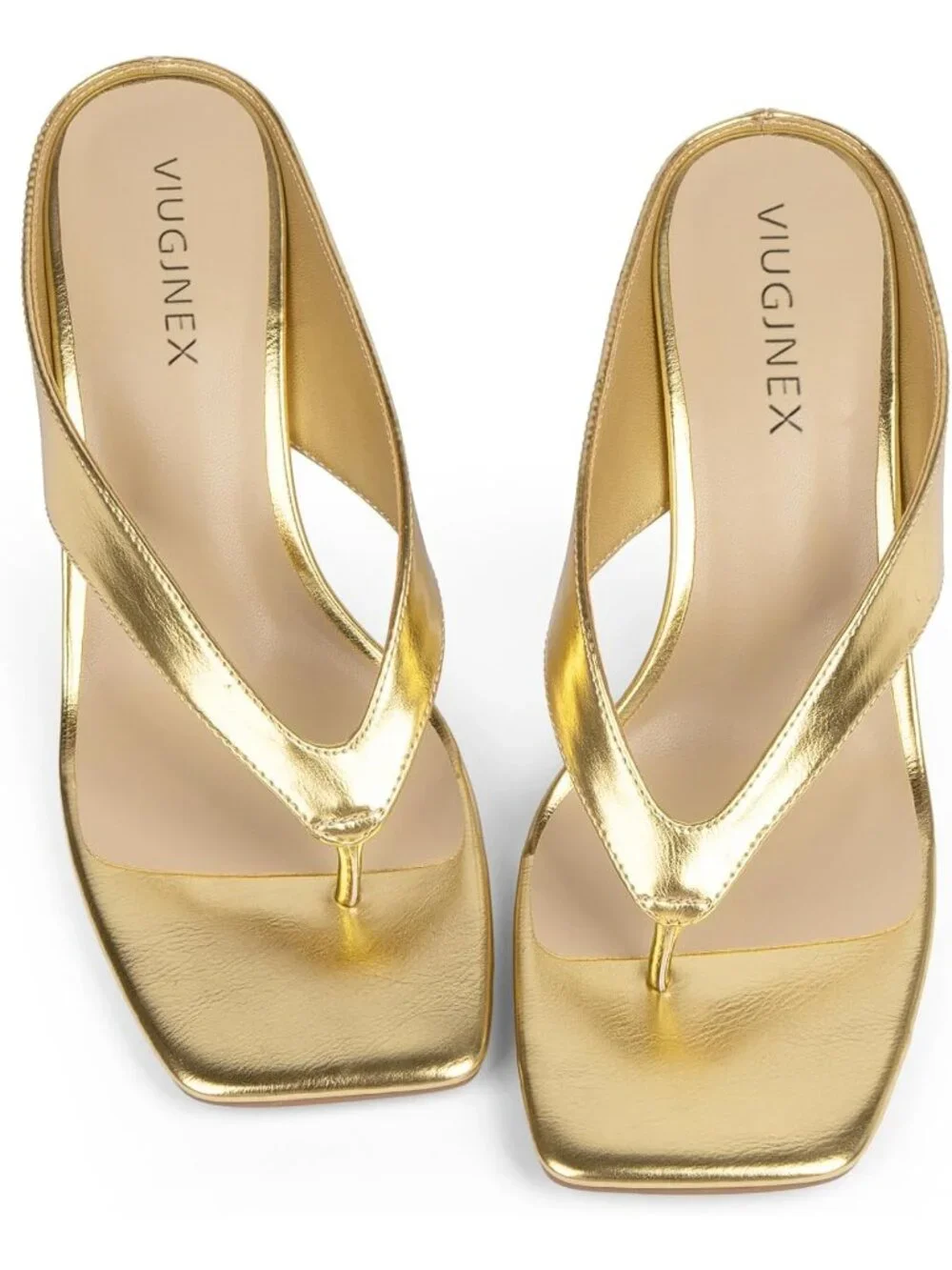 Women’s Gold Kitten Heels Flip Flop Slip On Open Toe Low Heels Thong Square Toe